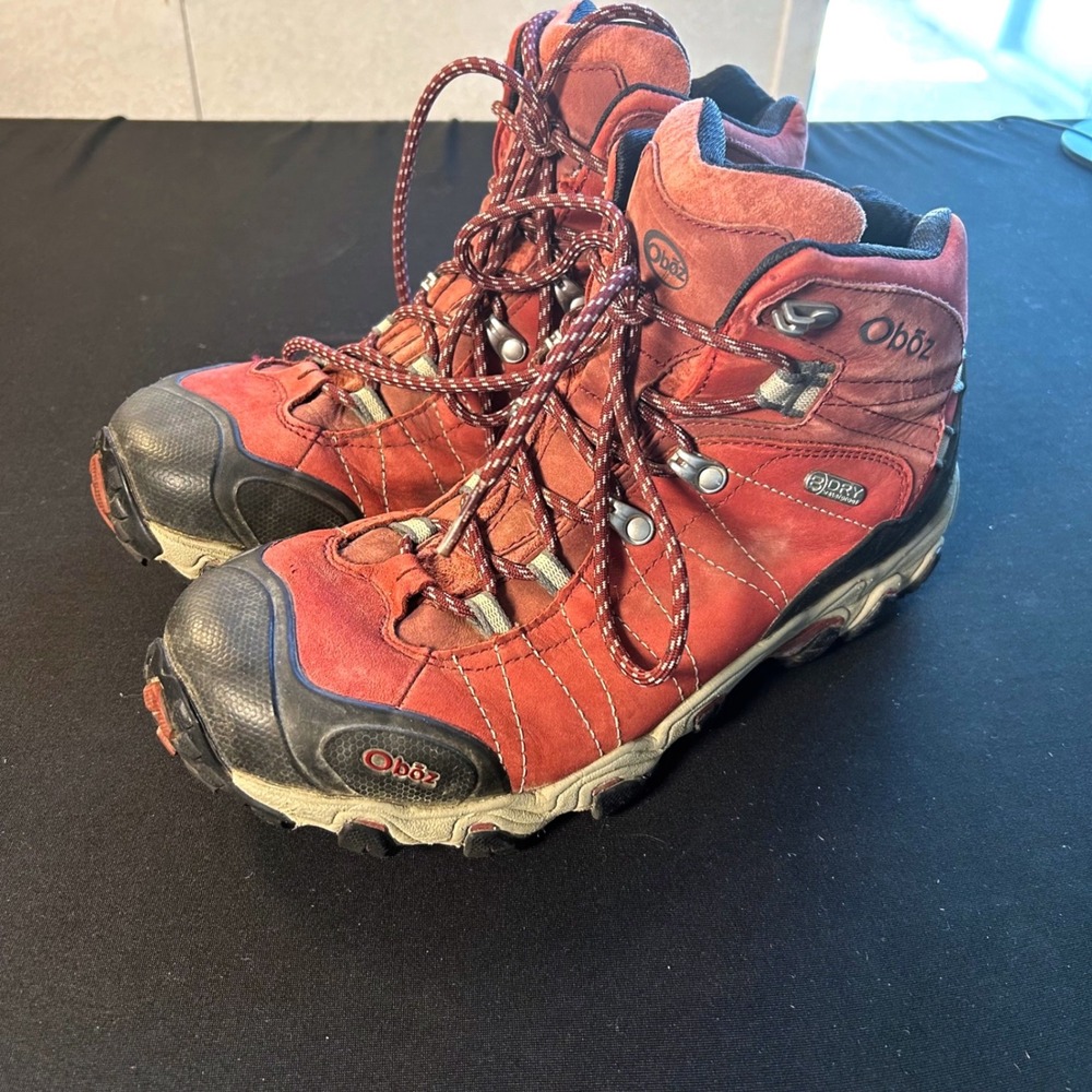 OBOZ Women's 10 bridger mid B-Dry Hiking Boots rio red waterproof gorpcore laces - Picture 2 of 7